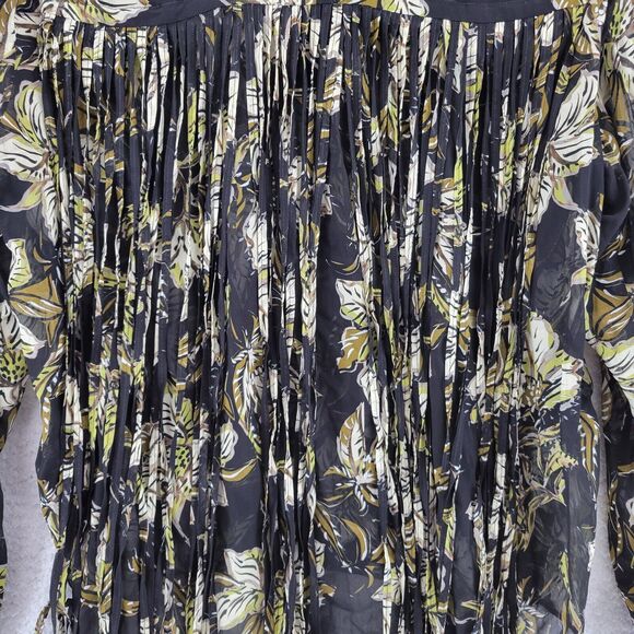 Dorothee Schumacher Black Floral Blouse Size Large (4) Viscose Fringed Back - Picture 4 of 13